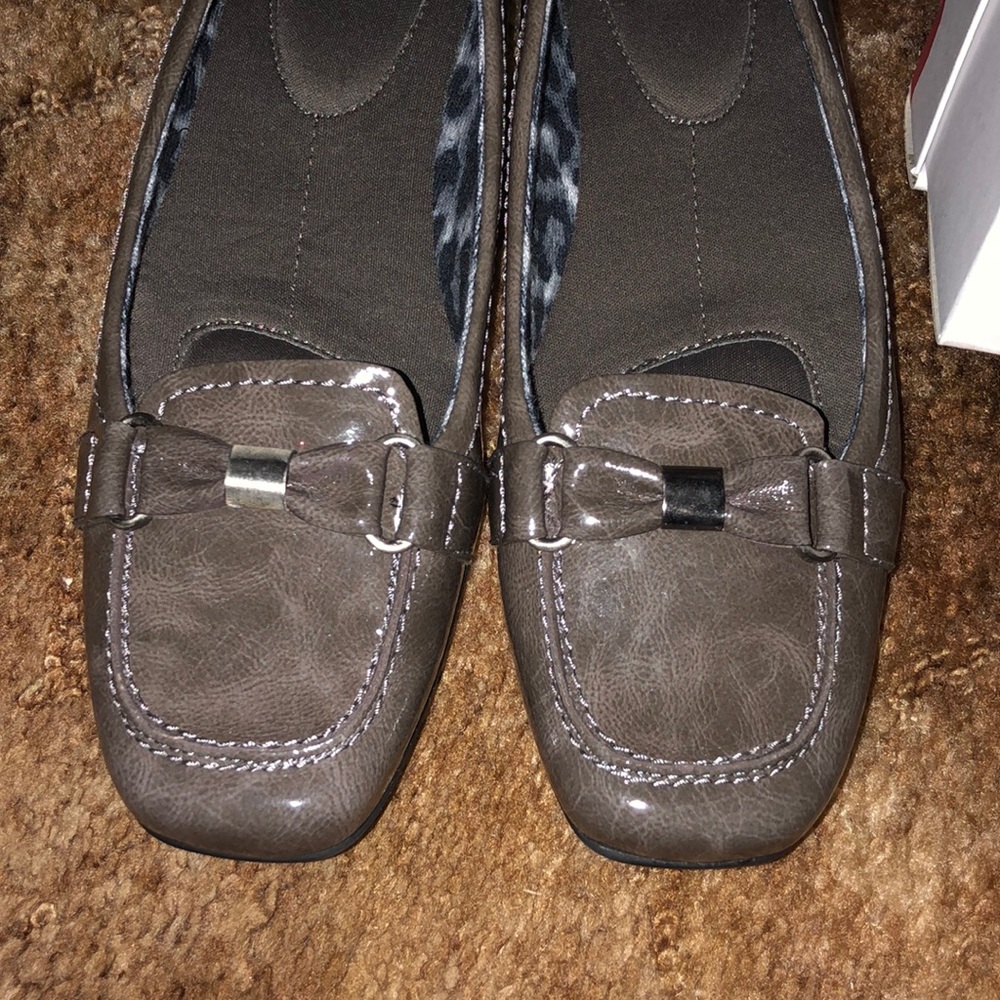 Mootsie Tootsies Modania taupe slip-on loafer.